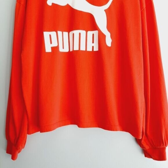 PUMA Pink Relaxed Fit Crewneck Top Large Font Logo Decal Sz M - Picture 3 of 10